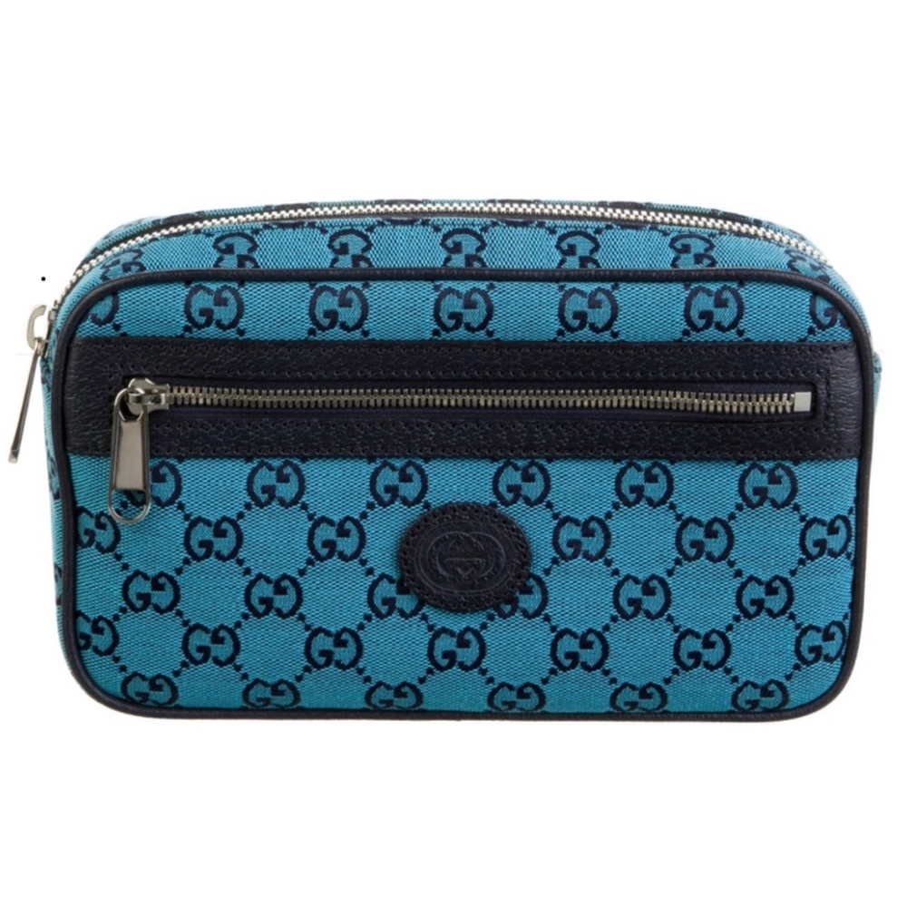 AUTHENTIC! *Gucci* Blue Monogram Belt Camera Bag Clutch